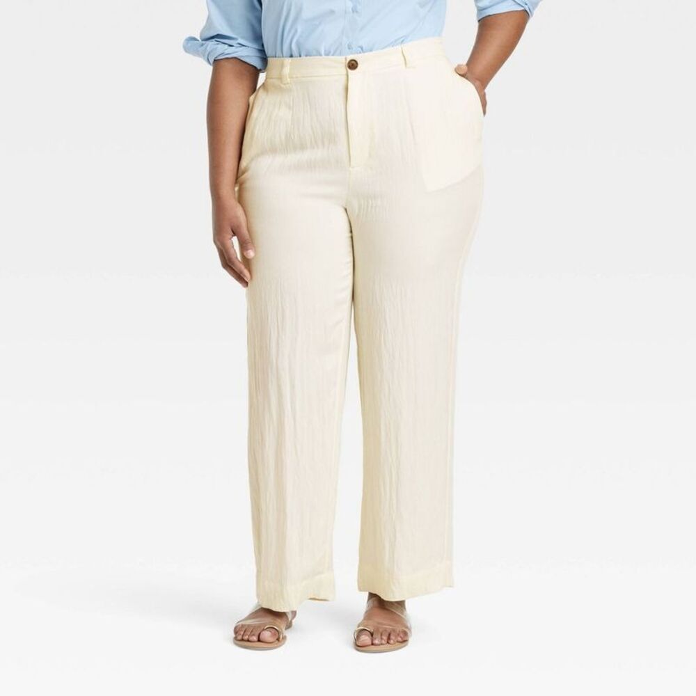 Women's High-Rise Straight Trousers - A New Day White 17